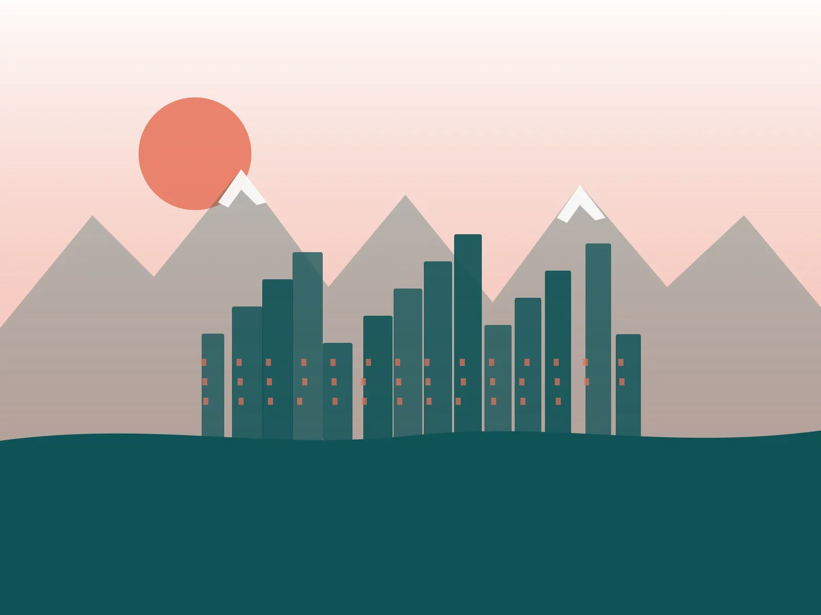 Illustration of downtown Calgary towers at sunset