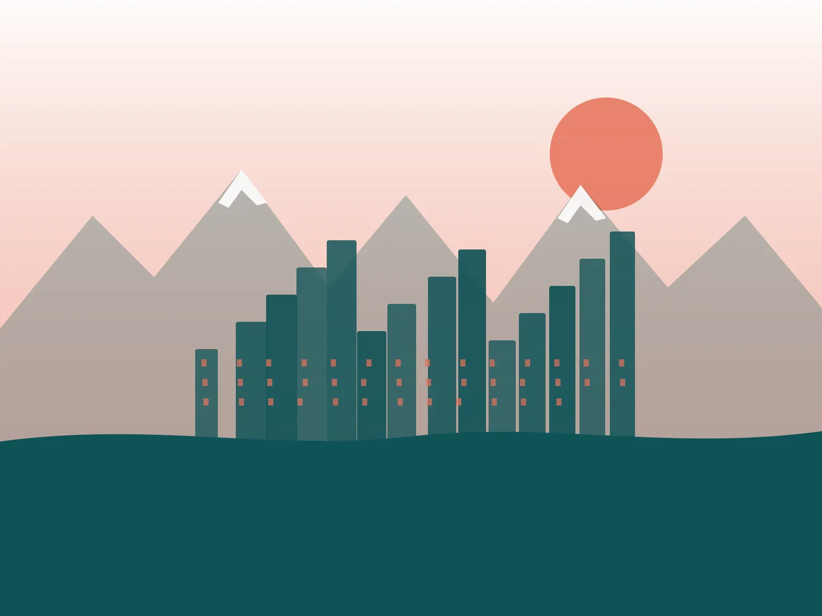 Illustration of the Calgary skyline with the Rocky Mountains behind it